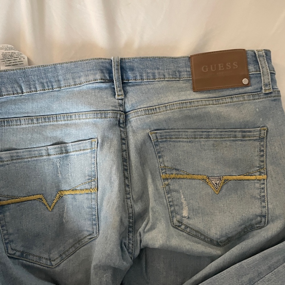 Guess Mens Slim Blue Distressed Jeans - Picture 2 of 4